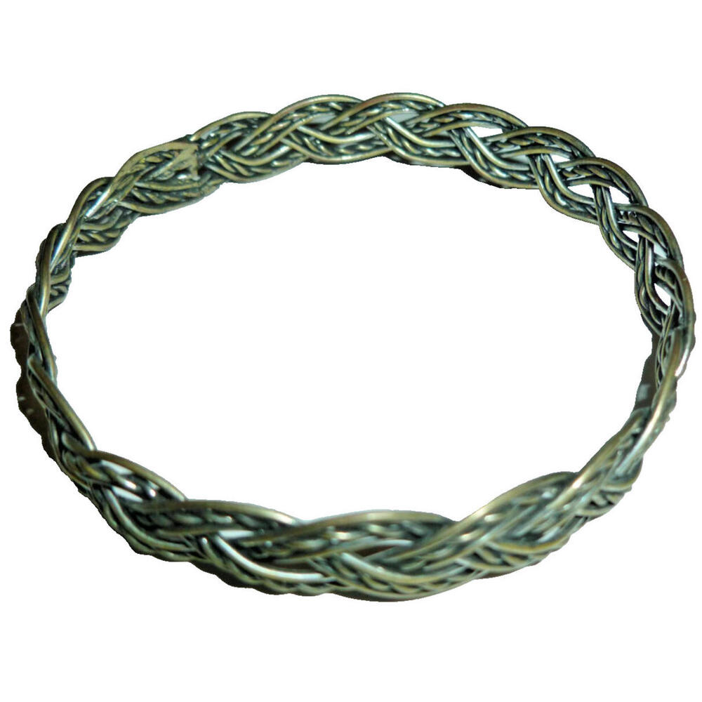 Vintage Braided Silver Tone Wire Bangle Bracelet